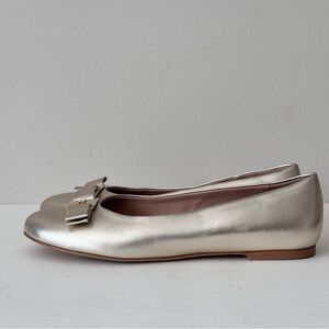Bruno Magli Luce Bow Gold Leather Ballet Flat Shoes, Sz 40.5 Preowned, very good